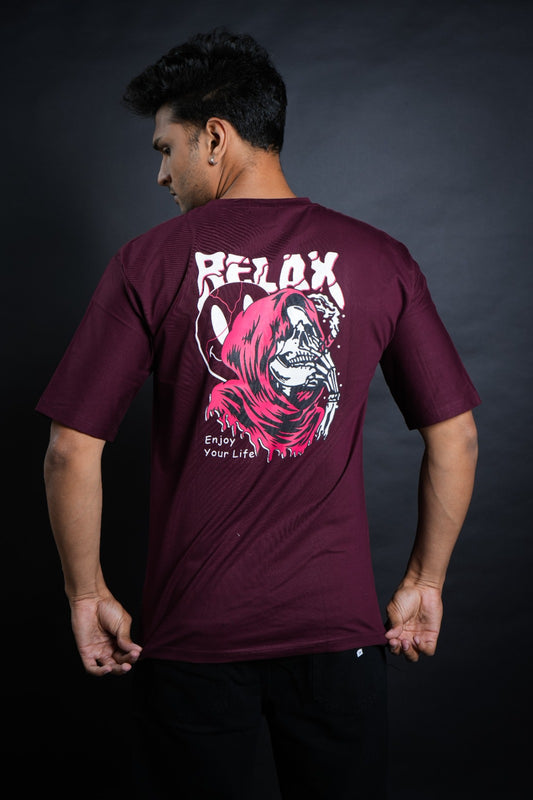 Maroon Chest and Back Printed T-Shirt