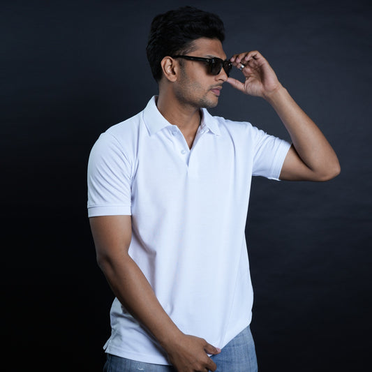 Pure White Collared Elegance: Plain T-Shirt