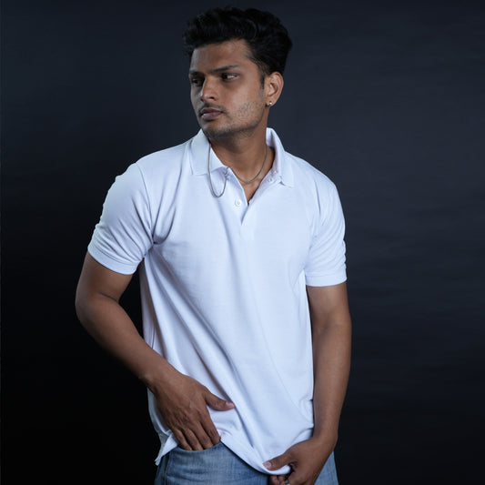 Pure White Collared Elegance: Plain T-Shirt