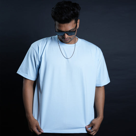 Sky Blue Serenity: Half Sleeve Plain T-Shirt ( AVAILABLE IN M SIZE )