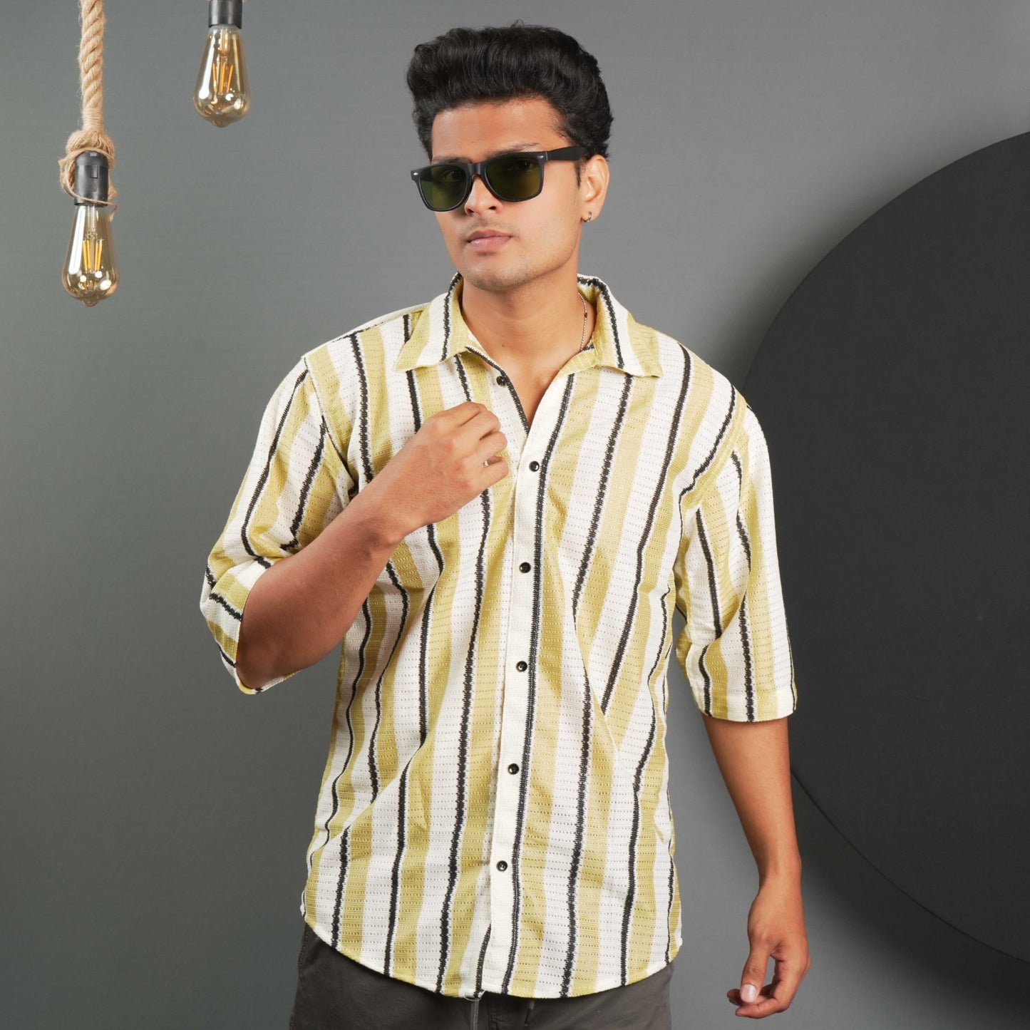 Stripe Design Casual Shirt Half Sleeves